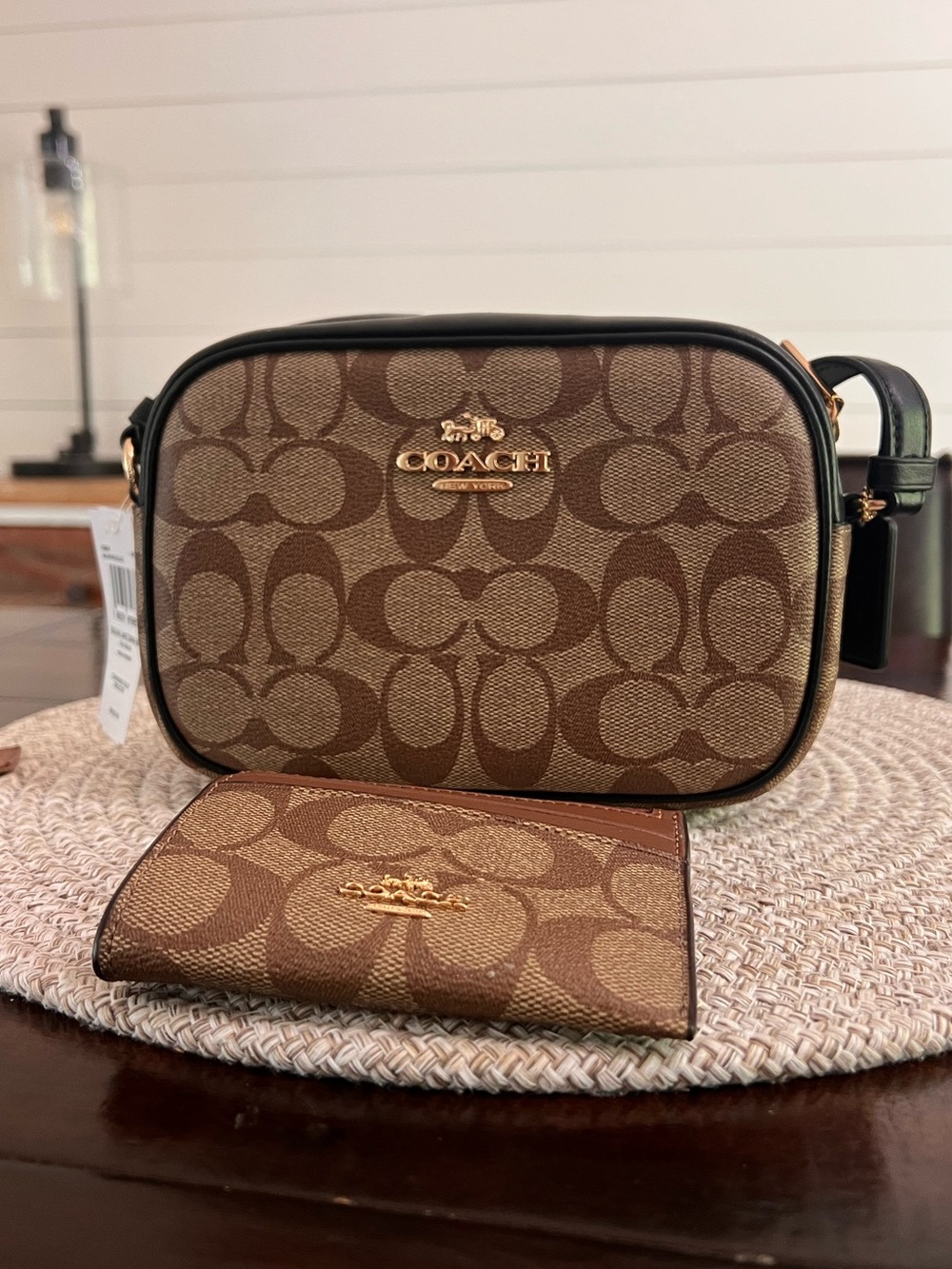 NWT Coach Mini Jamie Camera Bag In Signature Canvas & wallet.